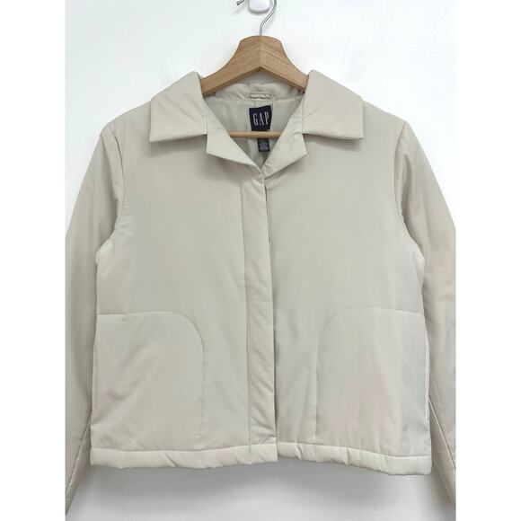 Vintage Gap Normcore 90s Minimalist Basic Neutral Puffer Boxy Crop Jacket XS - Picture 3 of 11